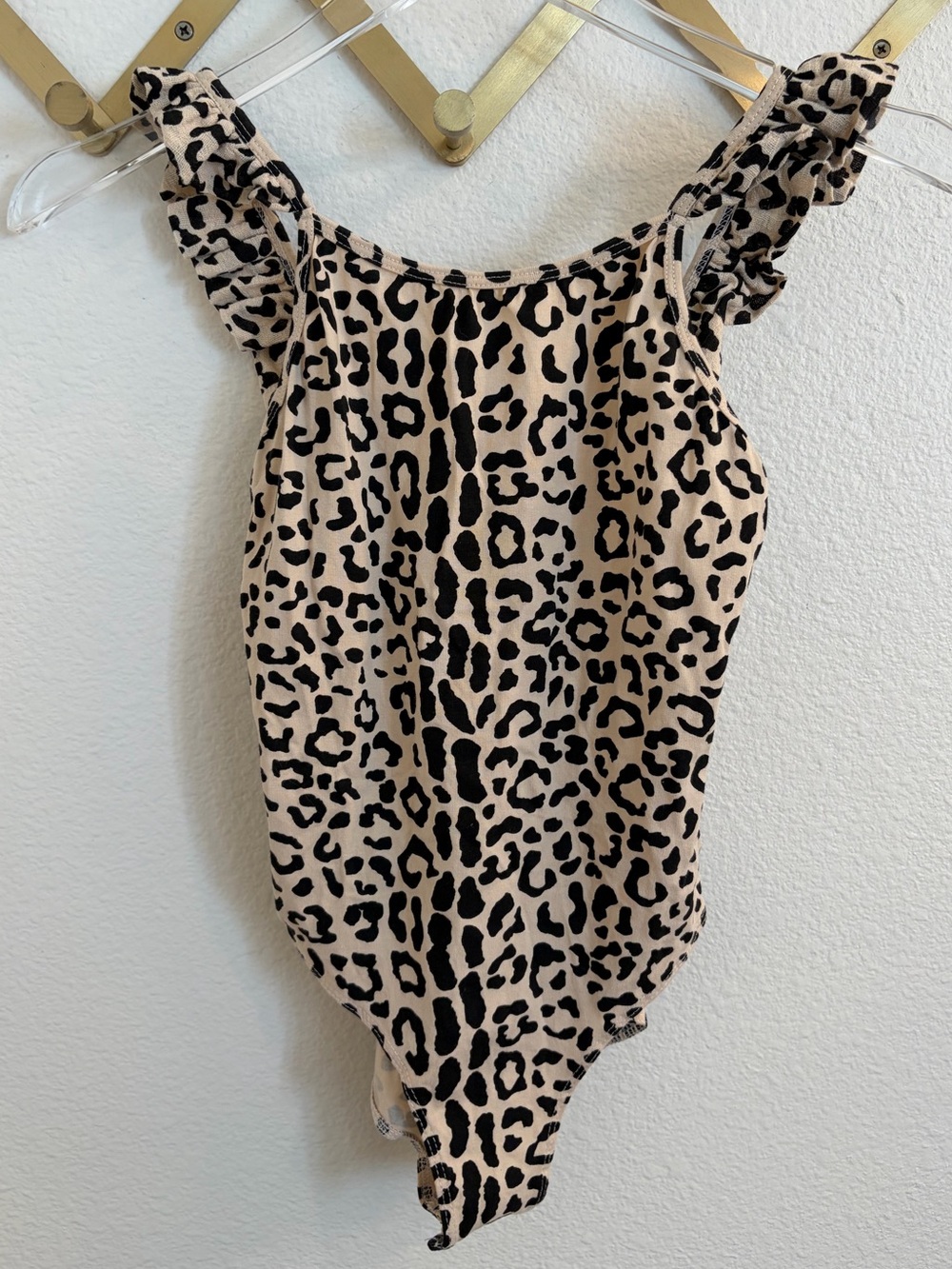 Zara Girl’s Leopard Print Ruffle Strap Bodysuit NWOT 11/12